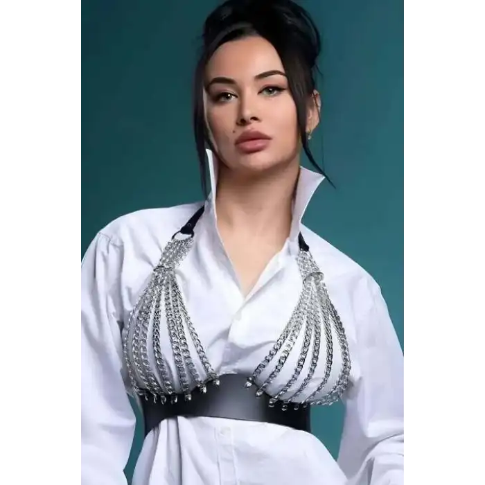 Giyim Zincirli Göğüs Seksi Harness - Brf964