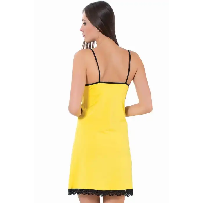 İp Askılı Gecelik Sarı - Siyah