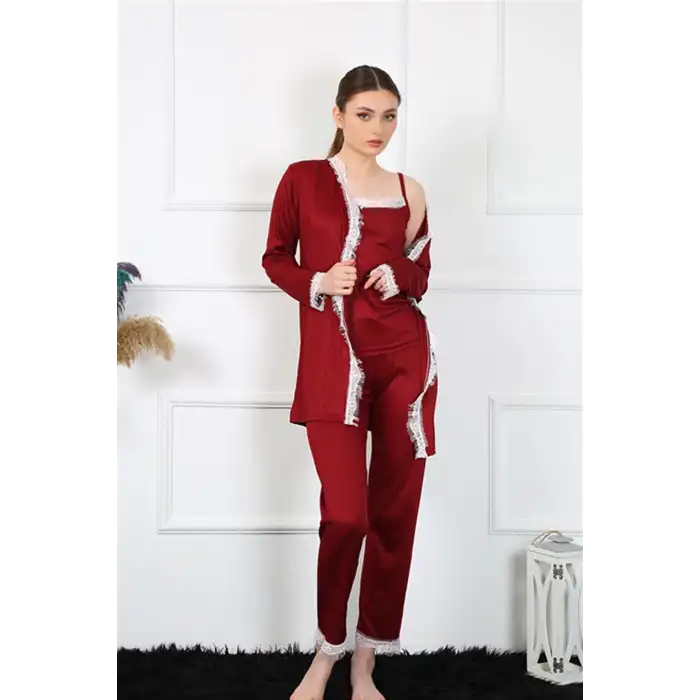 Kadın 3lü Bordo Sabahlık Takım