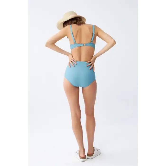 Kadın Basic Turkuaz Pedli Yüksek Bel Bikini Takımı