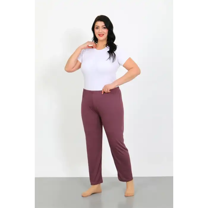 Kadın Büyük Beden Mürdüm Tek Alt Pijama