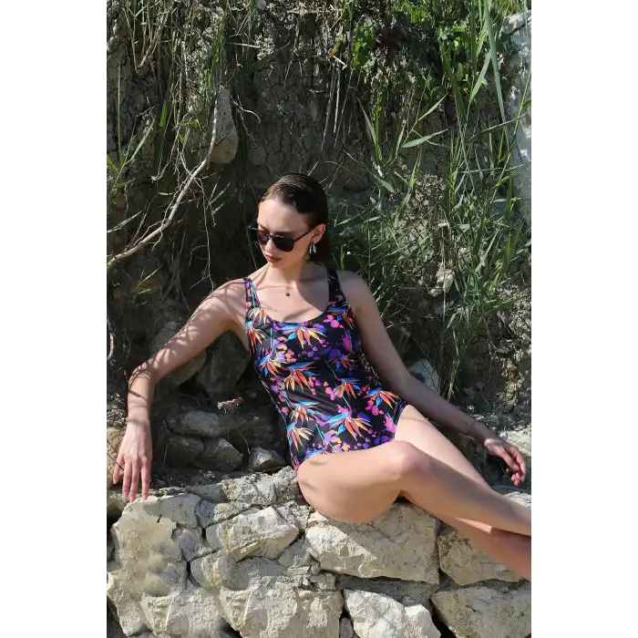 Kadın Desenli Mayo Siyah