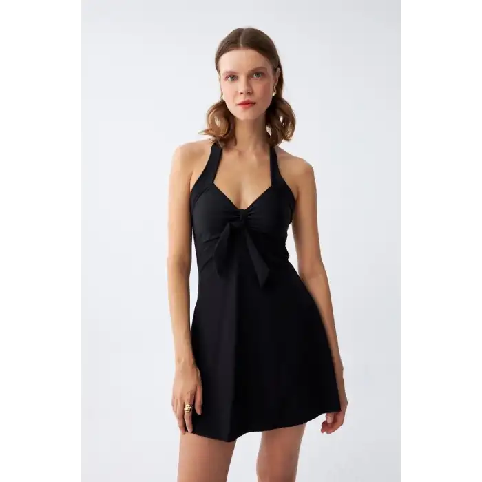 Kadın Fiyonklu Siyah Elbise Mayo