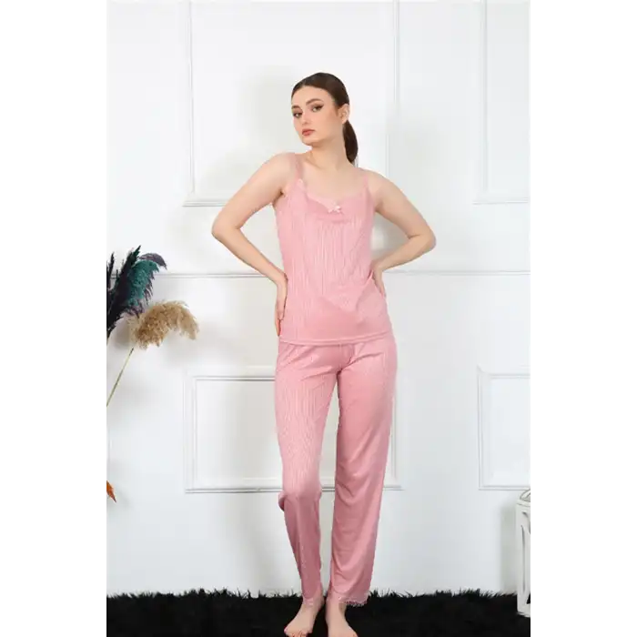 Kadın İp Askılı Somon Pijama Takım