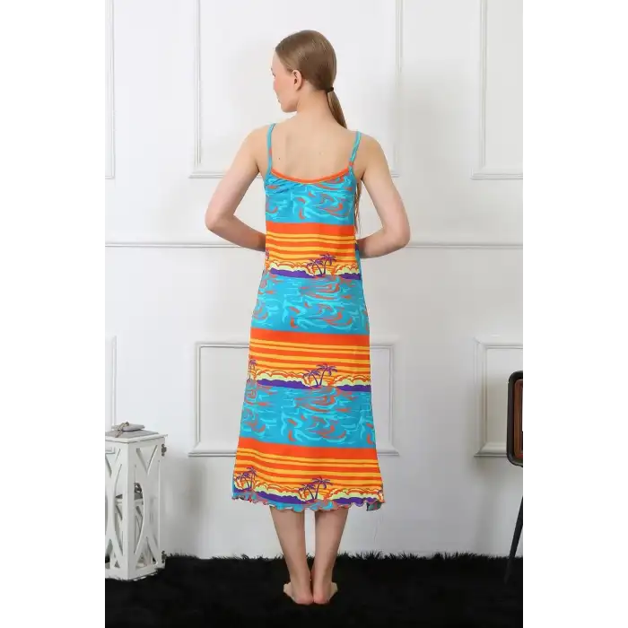 Kadın İp Askılı Uzun Gecelik Mavi