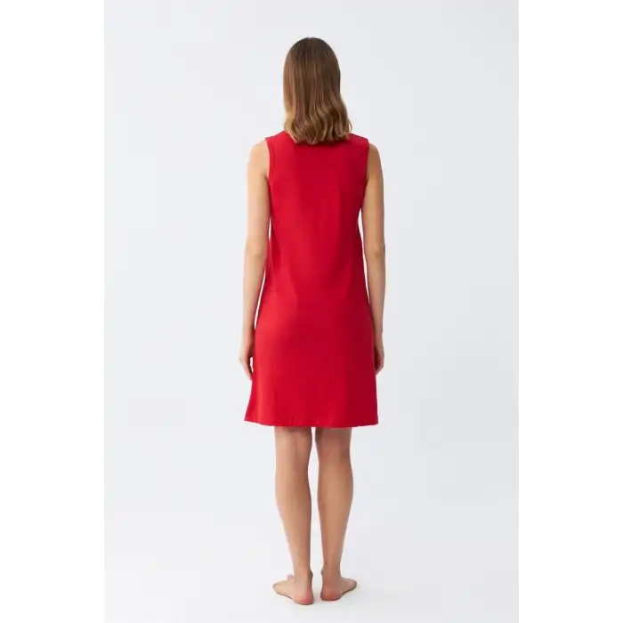 Kadın Kalın Askılı Penye Diz Üstü Kırmızı Gecelik