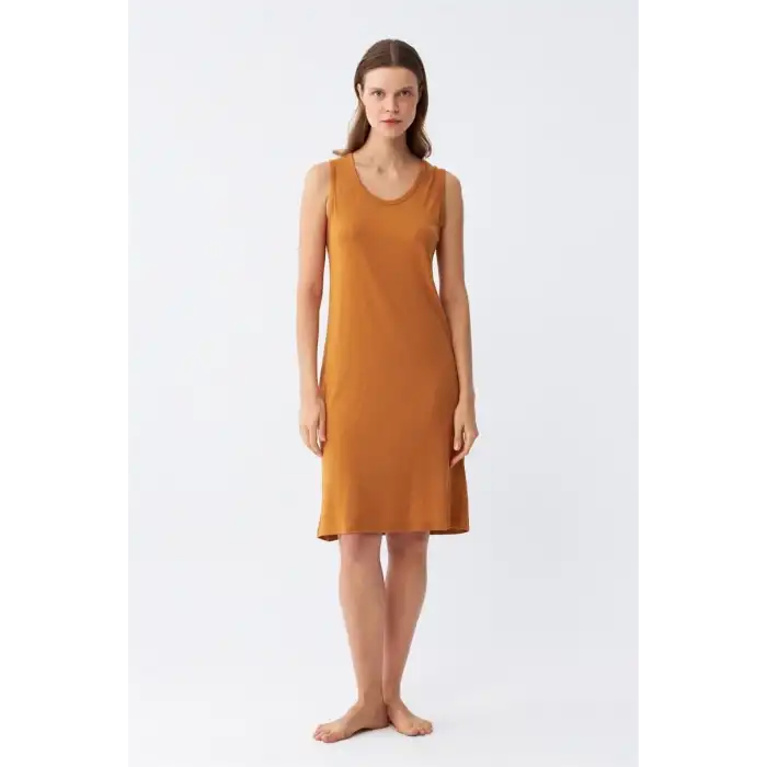 Kadın Kalın Askılı Penye Gecelik Hardal