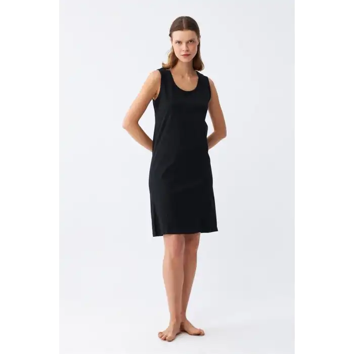 Kadın Kalın Askılı Penye Gecelik Siyah