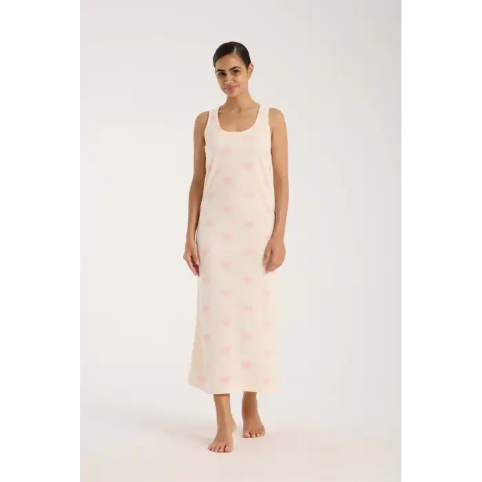 Kadın Kalın Askılı Yırtmaçlı Uzun Pudra Gecelik