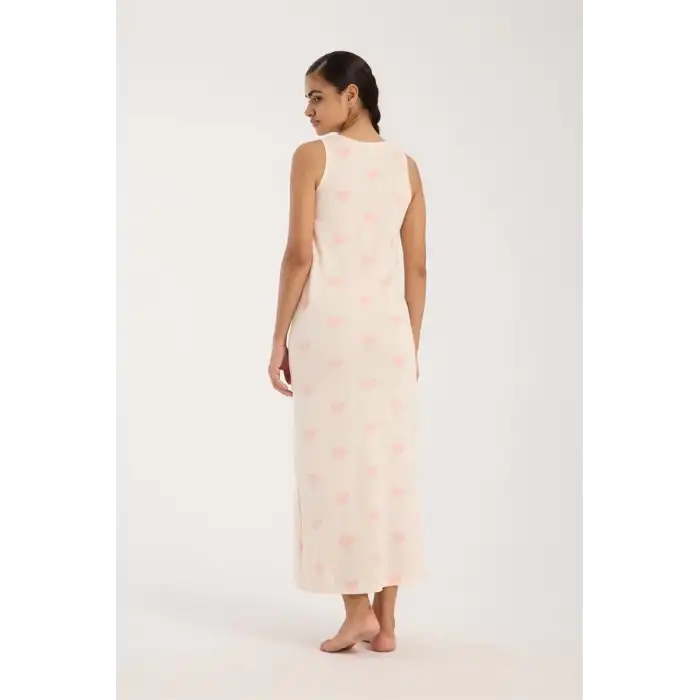 Kadın Kalın Askılı Yırtmaçlı Uzun Pudra Gecelik