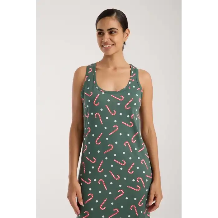 Kadın Kalın Askılı Yırtmaçlı Uzun Yeşil Gecelik