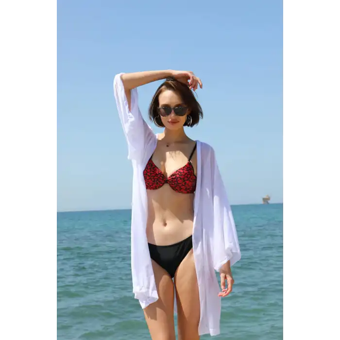 Kadın Kimono Pareo Plaj Elbisesi Beyaz