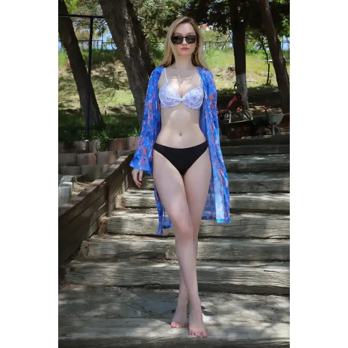 Kadın Kimono Pareo Plaj Elbisesi Mavi