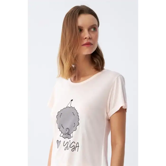 Kadın Kısa Kol Pijama Takım Pudra