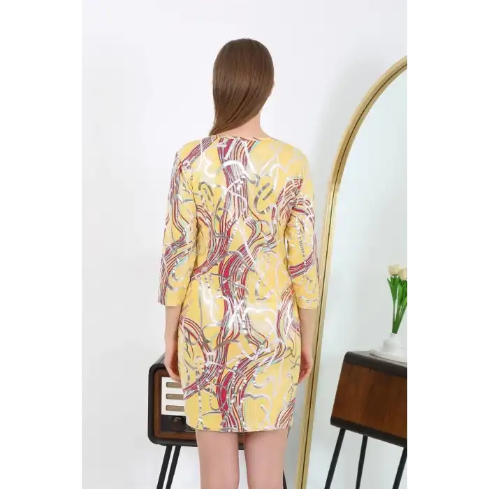 Kadın Micro Kumaş Mini Parlak Elbise Sarı