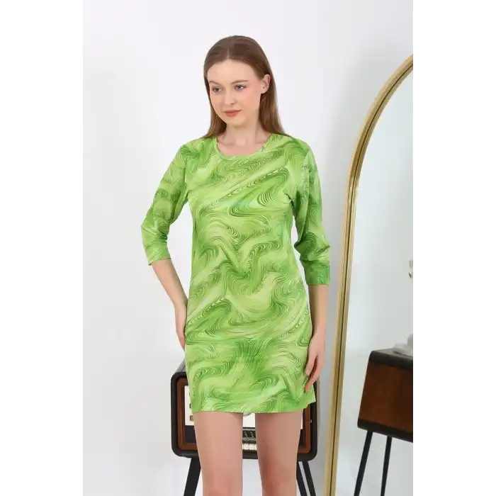 Kadın Micro Kumaş Mini Parlak Elbise Yeşil
