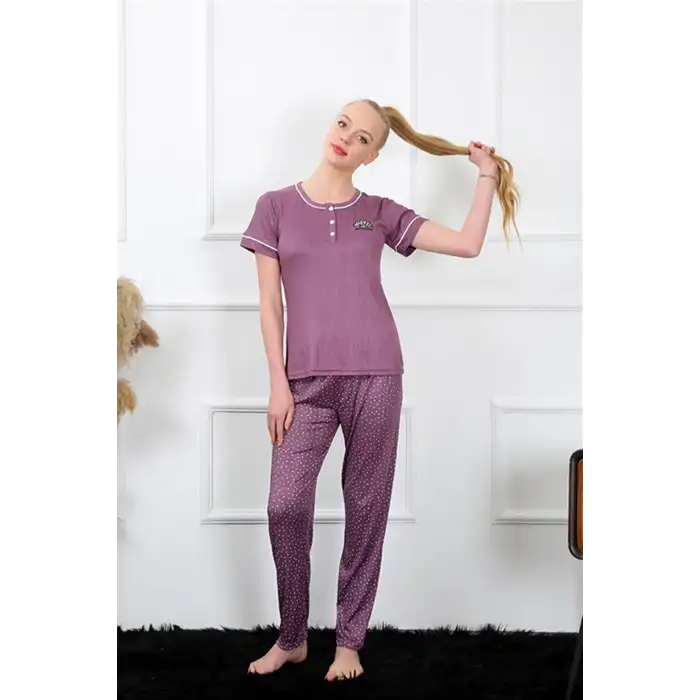 Kadın Mürdüm Kısa Kol Pijama Takım