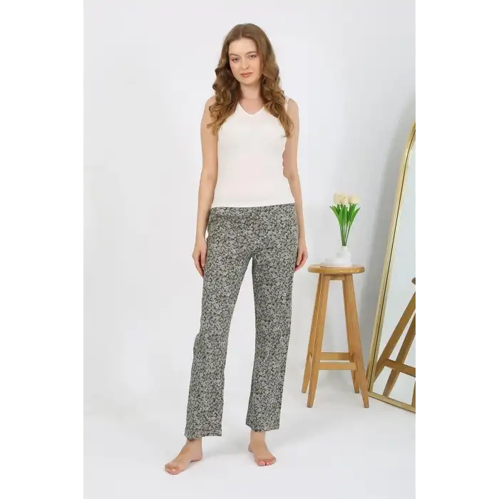 Kadın Penye Desenli Tek Alt Pijama Haki