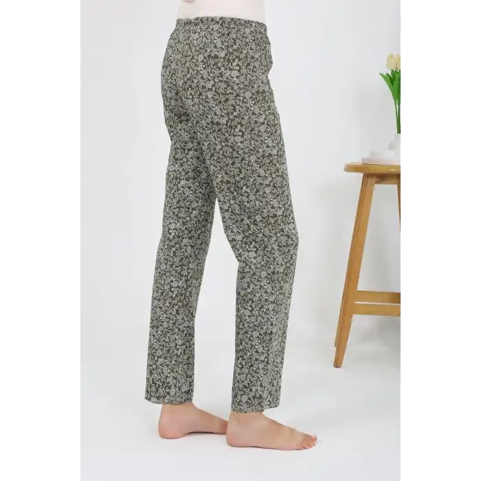 Kadın Penye Desenli Tek Alt Pijama Haki