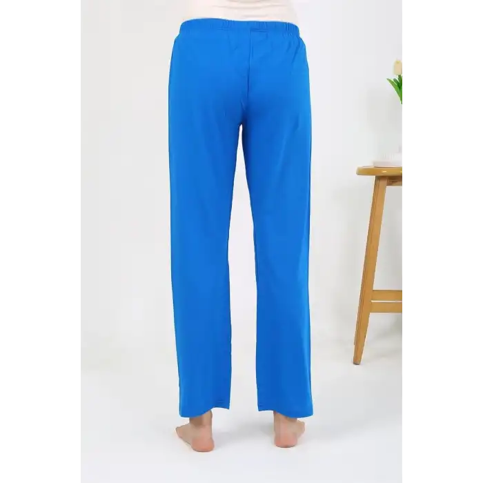Kadın Penye Düz Tek Alt Pijama Mavi