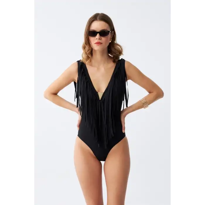 Kadın Püsküllü Mayo Siyah