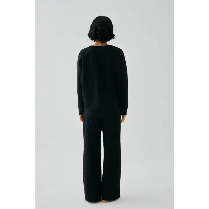 Kadın Siyah Başak Burcu Oversize 2 İplik Eşofman Ev Giyim Takımı
