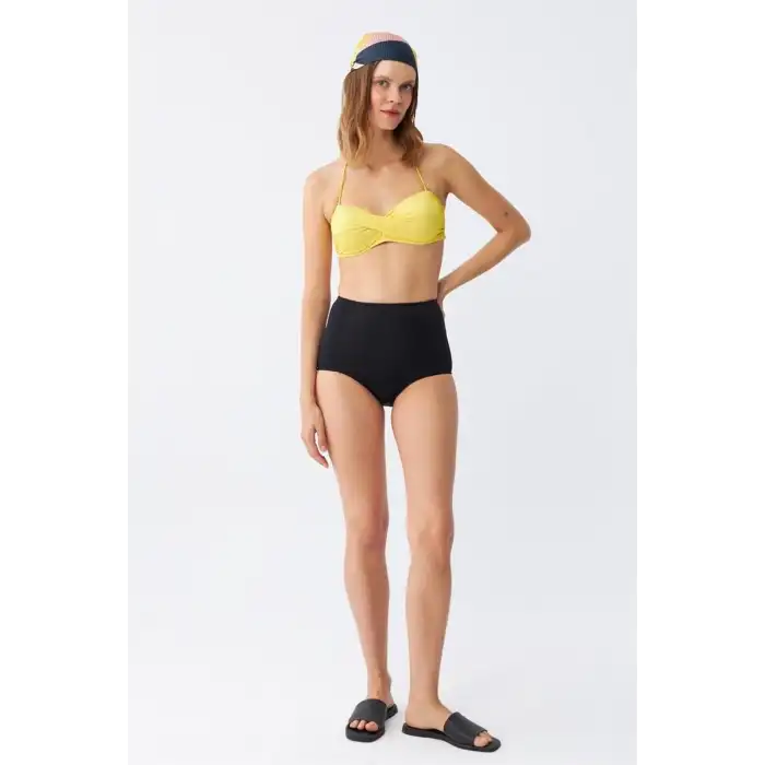 Kadın Straplez Sarı Yüksek Bel Bikini Takımı