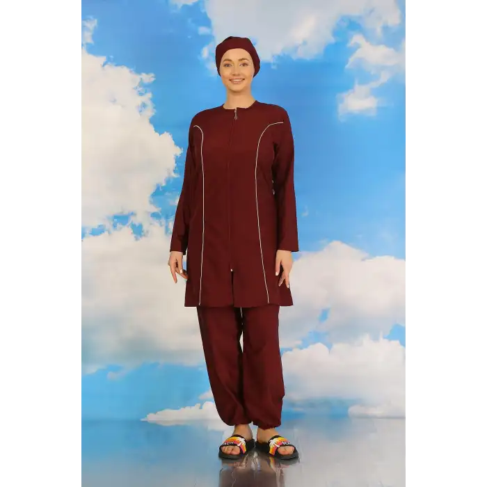 Kadın Tam Tesettür Bordo Mayo