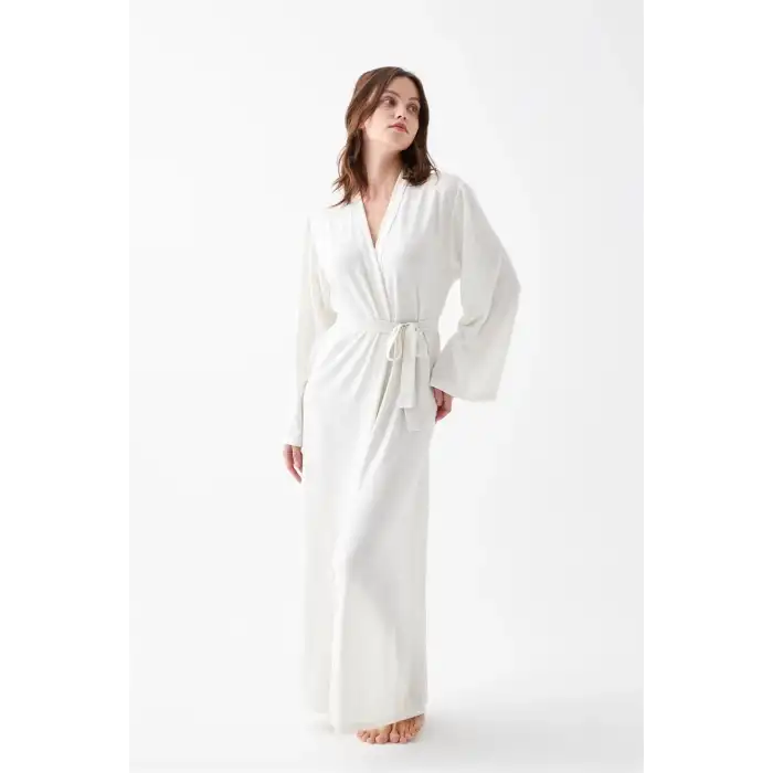 Kadın Uzun Ekru Penye Sabahlık