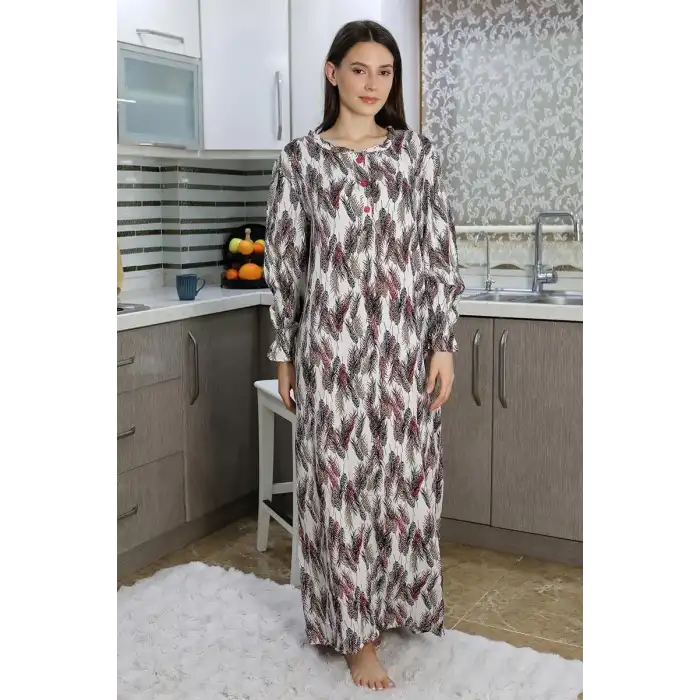 Kadın Uzun Kol Penye Gecelik Ev Elbisesi Kırmızı