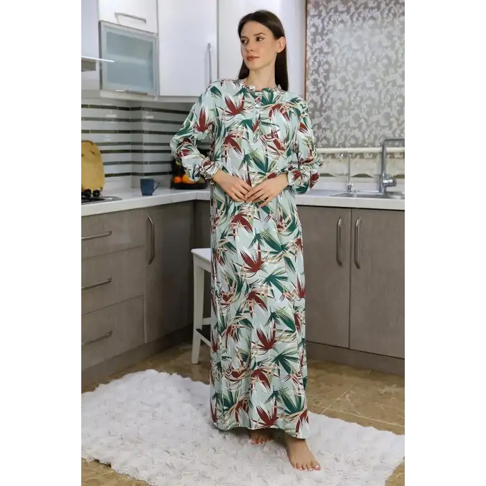 Kadın Uzun Kol Penye Gecelik Ev Elbisesi Yeşil