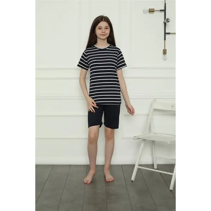 Kız Çocuk Penye Şortlu Pijama Takım Lacivert