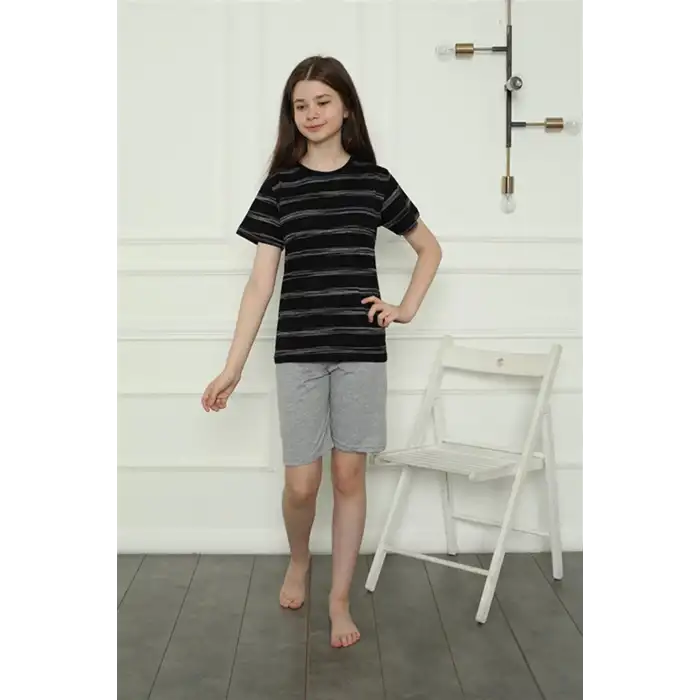 Kız Çocuk Penye Şortlu Pijama Takım Siyah