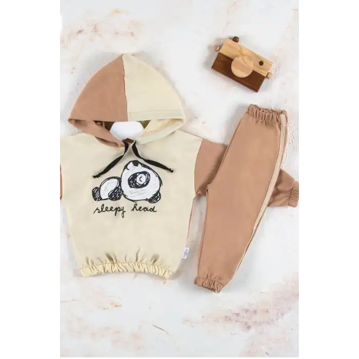 Panda Desenli Kapişonlu Erkek Bebek Takımı