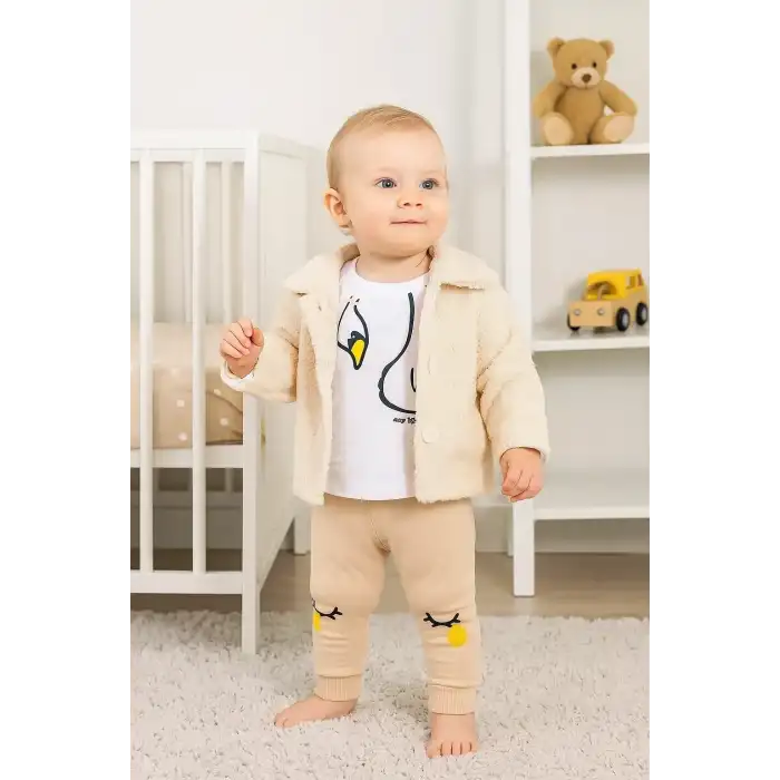 Peluş Hırkalı 3 Lü Kız Bebek Takım