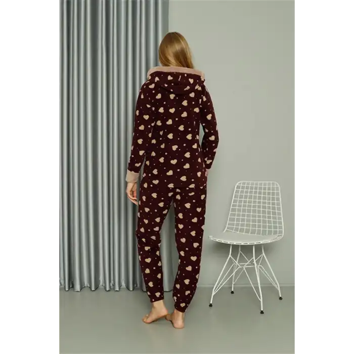 Polar Kadın Kapşonlu Pijama Takımı Bordo