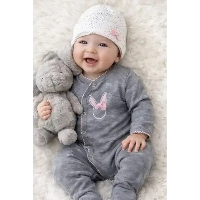 Sevimli Tavşan Desenli Kız Bebek 4’lü Tulum Seti