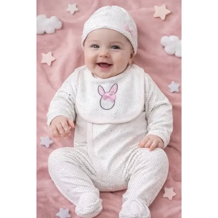 Sevimli Tavşan Desenli Kız Bebek 4’lü Tulum Seti