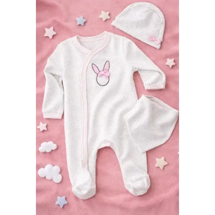 Sevimli Tavşan Desenli Kız Bebek 4’lü Tulum Seti