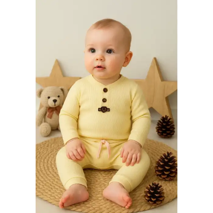 Waffle Çıtlı Düğmeli 2li Mevsimlik Takım