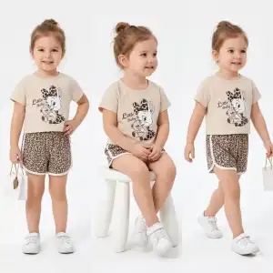 1/4 Yaş Leopar Tavşan Baskılı Çocuk Takımı