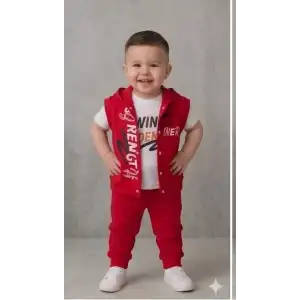 1/4 Yaş Winner Baskılı Yelekli 3lü Çocuk Takımı