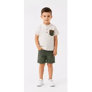2/5 Yaş Keten Gömlek Gabardin Şort Çocuk Takımı