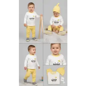 3/12 Ay Gentilmen Baskılı 3 Parça Bebek Takımı