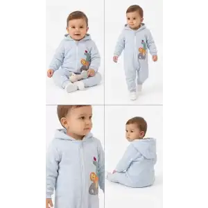 3/12 Ay Nakışlı Kapşonlu Bebek Tulumu