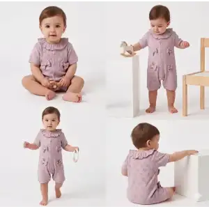 3/12 Ay Yakalı Fiyonklu Jakar Kumaş Bebek Tulumu