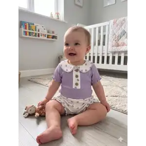 6/12 Ay Düğme Detaylı Yakalı Bebek Takımı