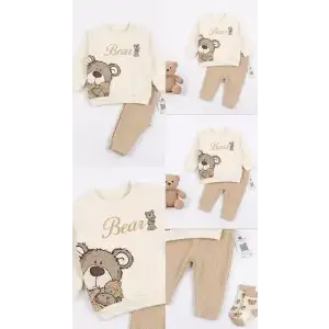 6/18 Ay Ayıcık Sırt Baskılı Bebek Takımı