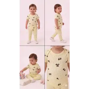 6/18 Ay Baskılı Zıbınlı Penye Bebek Takımı