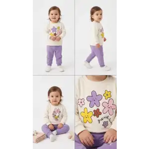 6/24 Ay Çiçek Baskılı Basic Bebek Takımı